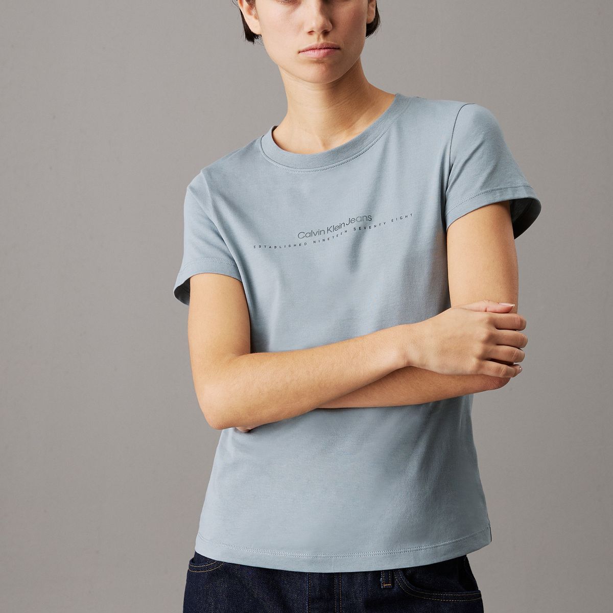 CALVIN KLEIN - Camiseta azul slim con logo Calvin Klein