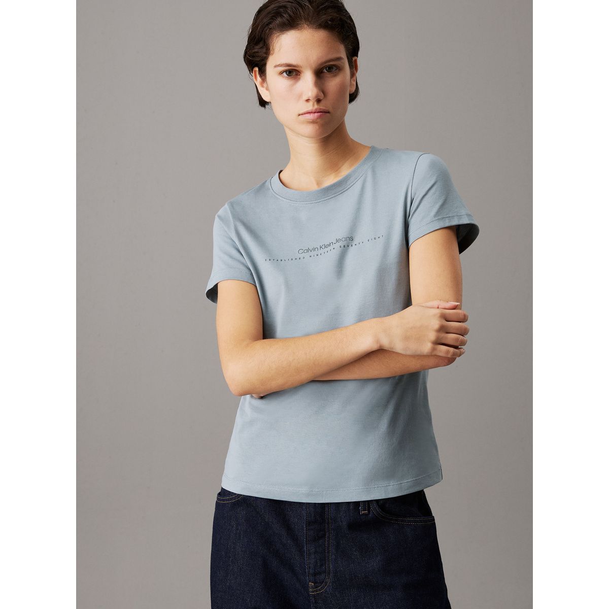 CALVIN KLEIN - Camiseta azul slim con logo Calvin Klein
