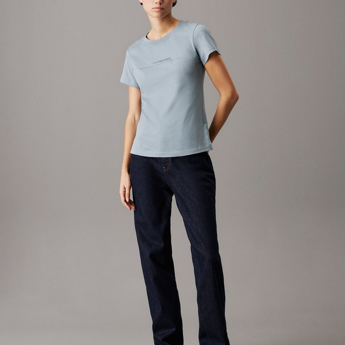 CALVIN KLEIN - Camiseta azul slim con logo Calvin Klein