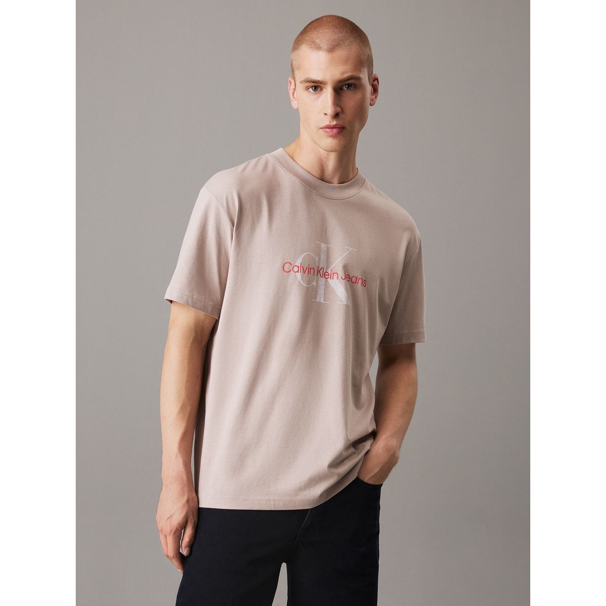 CALVIN KLEIN - Camiseta beige con monograma Calvin Klein