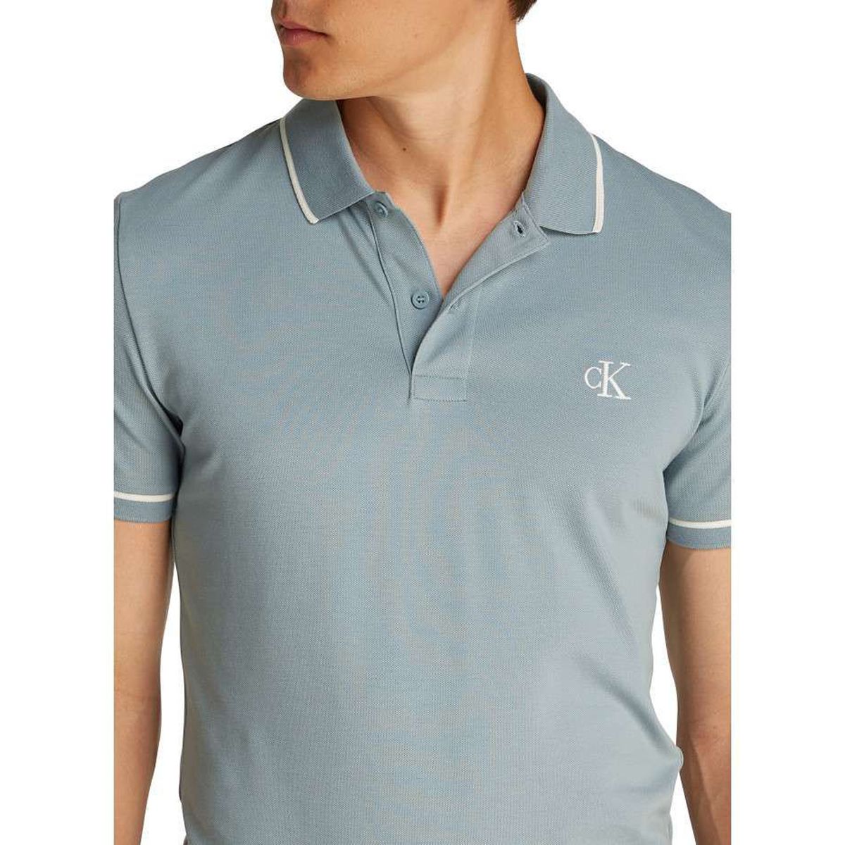 CALVIN KLEIN - Polo azul slim con ribete en contraste Calvin Klein