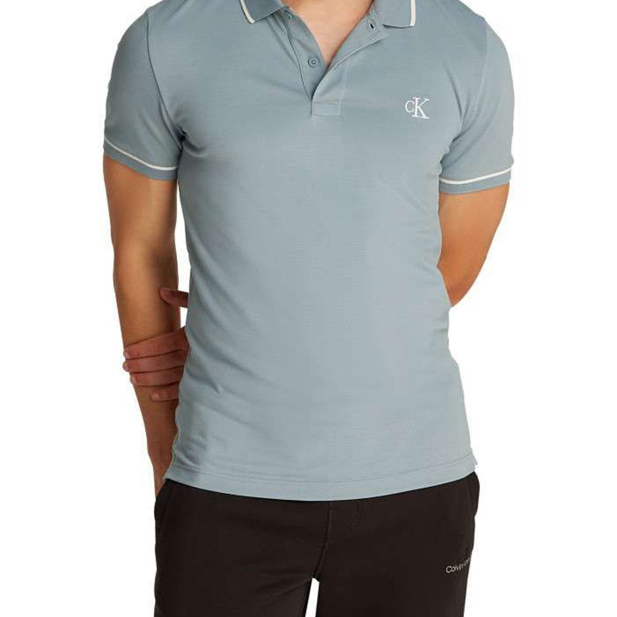 CALVIN KLEIN - Polo azul slim con ribete en contraste Calvin Klein