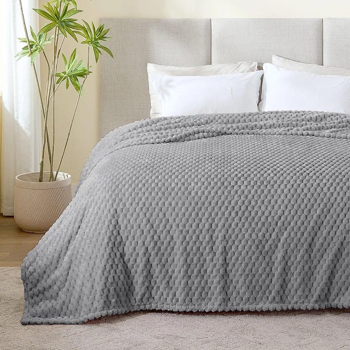 GENERICO - Cobija Ovejero Diseño 3D Doble-Queen 210x190 Color Gris Claro