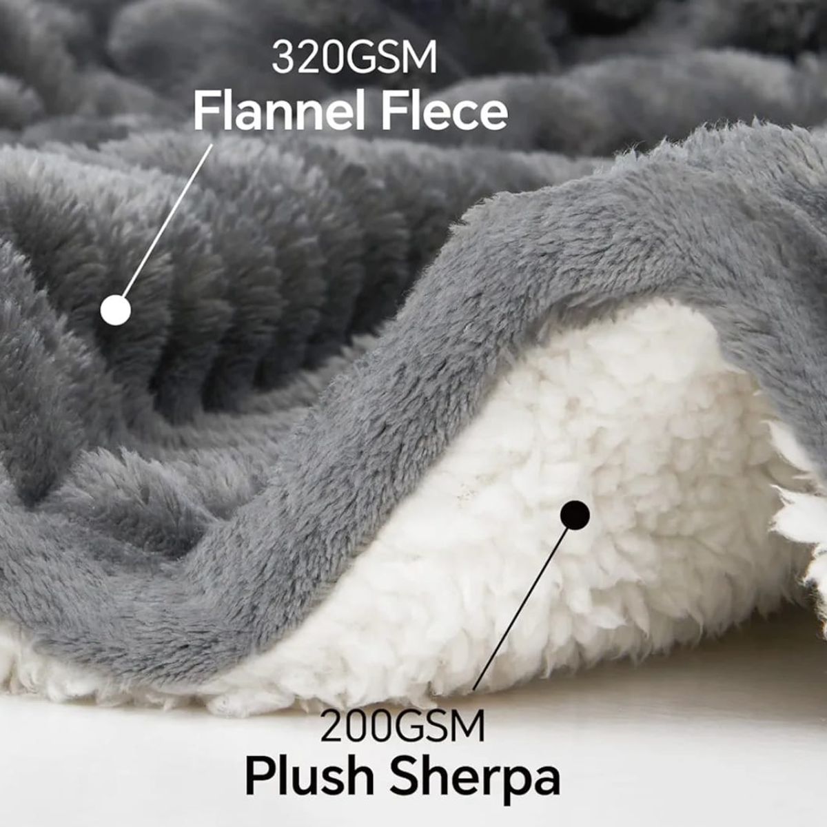 GENERICO - Cobija Ovejero Diseño 3D Doble-Queen 210x190 Color Gris Claro