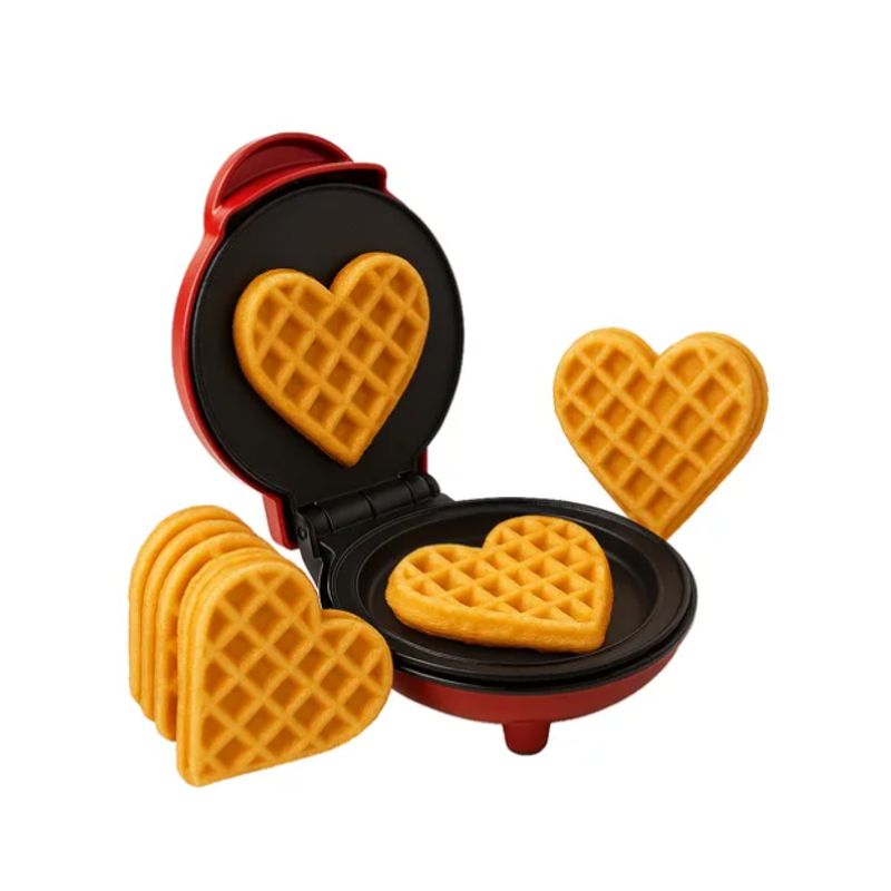 GENERICO - Mini Waflera Eléctrica Forma Corazón Antiadherente Rojo