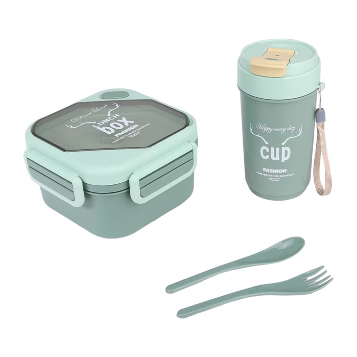 GENERICO - Portacomidas Lonchera Con Termo Y Cubiertos Recipiente Set