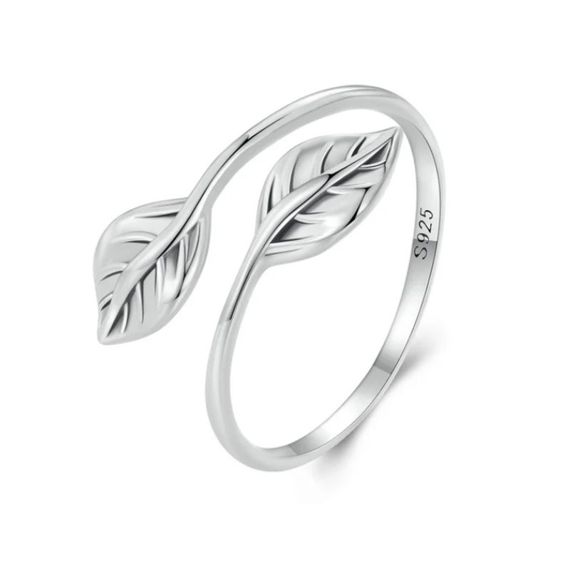 ALHAJAS - Anillo Argolla Alhajas Ajustable Para Mujer Hojas En Plata 925