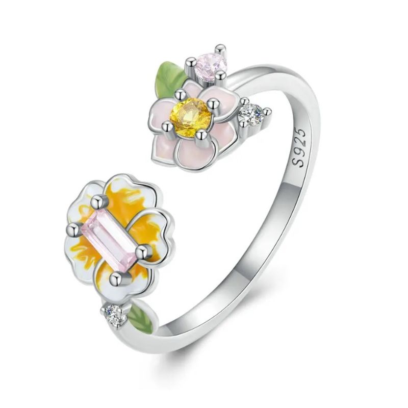 ALHAJAS - Anillo Para Mujer Ajustable Flores Sol Verano En Plata 925