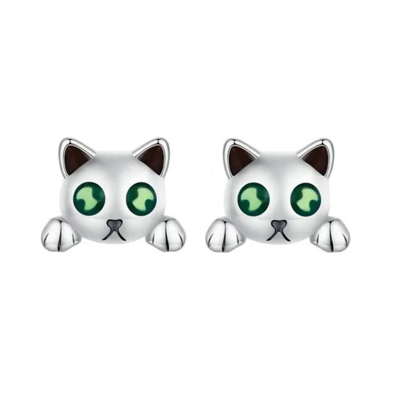 ALHAJAS - Aretes Topos Para Mujer Gato Brilla Oscuridad Fabricados En Plata 925