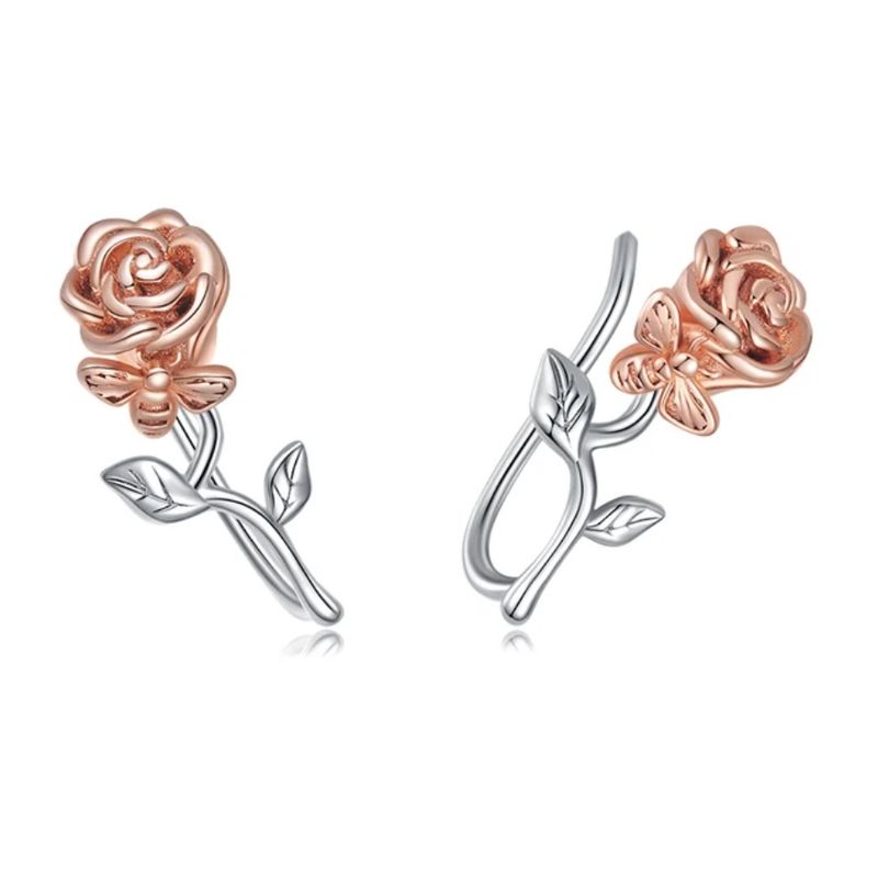 ALHAJAS - Aretes Topos Flor Rosa Amor Para Mujer Fabricados En Plata 925
