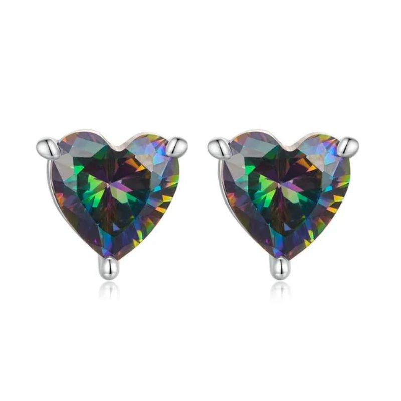 ALHAJAS - Aretes Topos Para Mujer Corazón Cristal En Plata 925