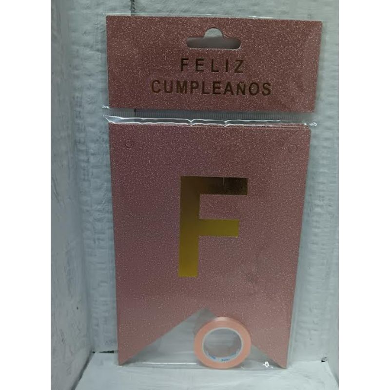 GENERICO - Banderin Feston Feliz Cumpleaños oro rosa escarchado