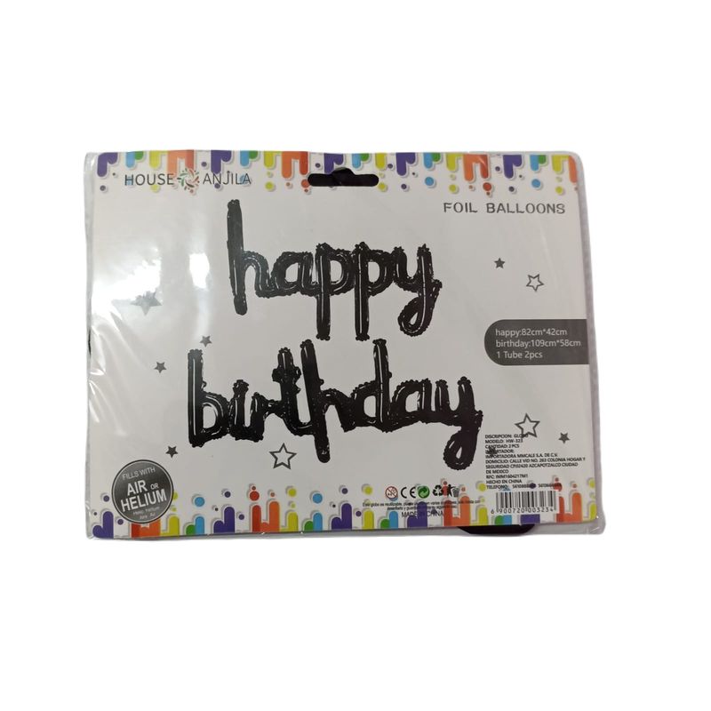 GENERICO - Globo Metalizado  Happy Birthday negro