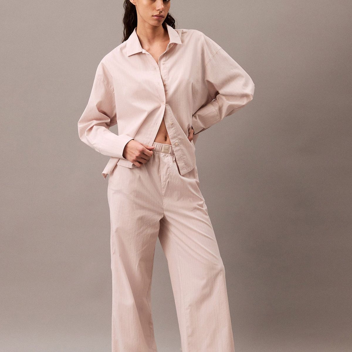 CALVIN KLEIN - Pantalón blanco largo ancho de pijama - cotton poplin Calvin Klein