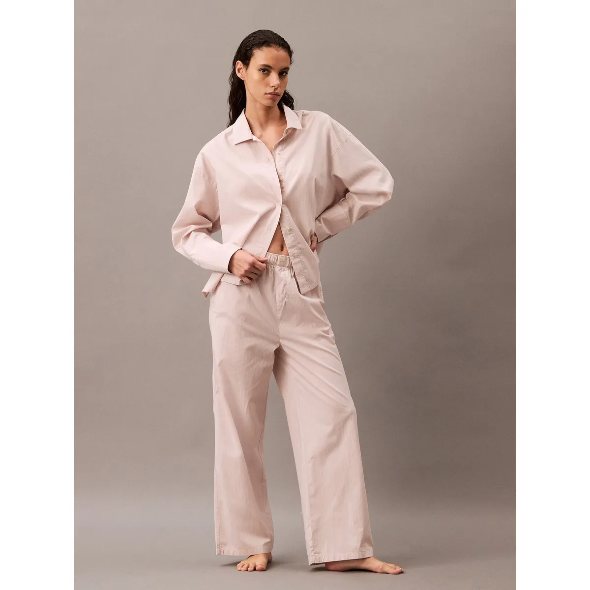 CALVIN KLEIN - Pantalón blanco largo ancho de pijama - cotton poplin Calvin Klein