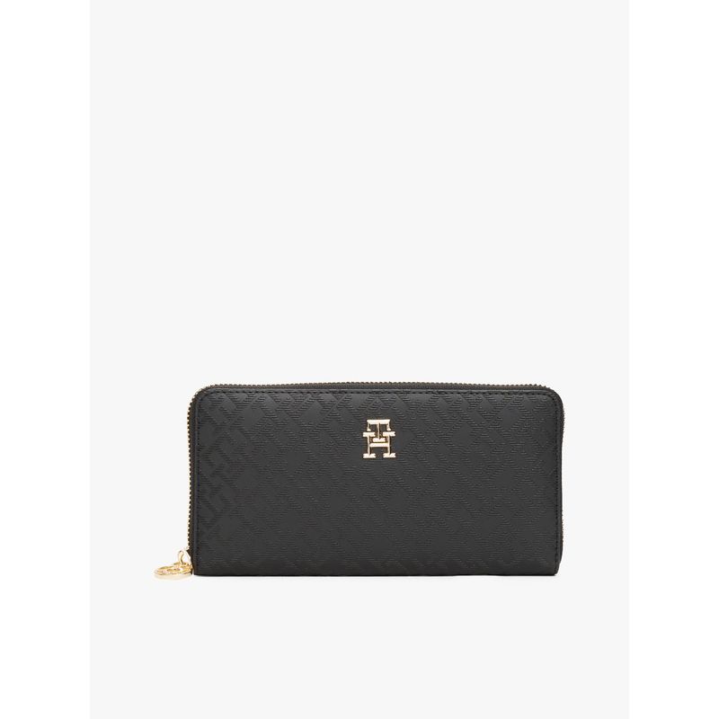 TOMMY HILFIGER - Billetera negra con monogramas TH y cremallera Tommy Hilfiger