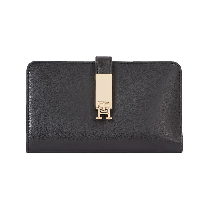 TOMMY HILFIGER - Billetera negra Heritage plegable con monograma TH Tommy Hilfiger