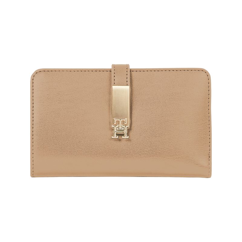 TOMMY HILFIGER - Billetera beige Heritage plegable con monograma TH Tommy Hilfiger