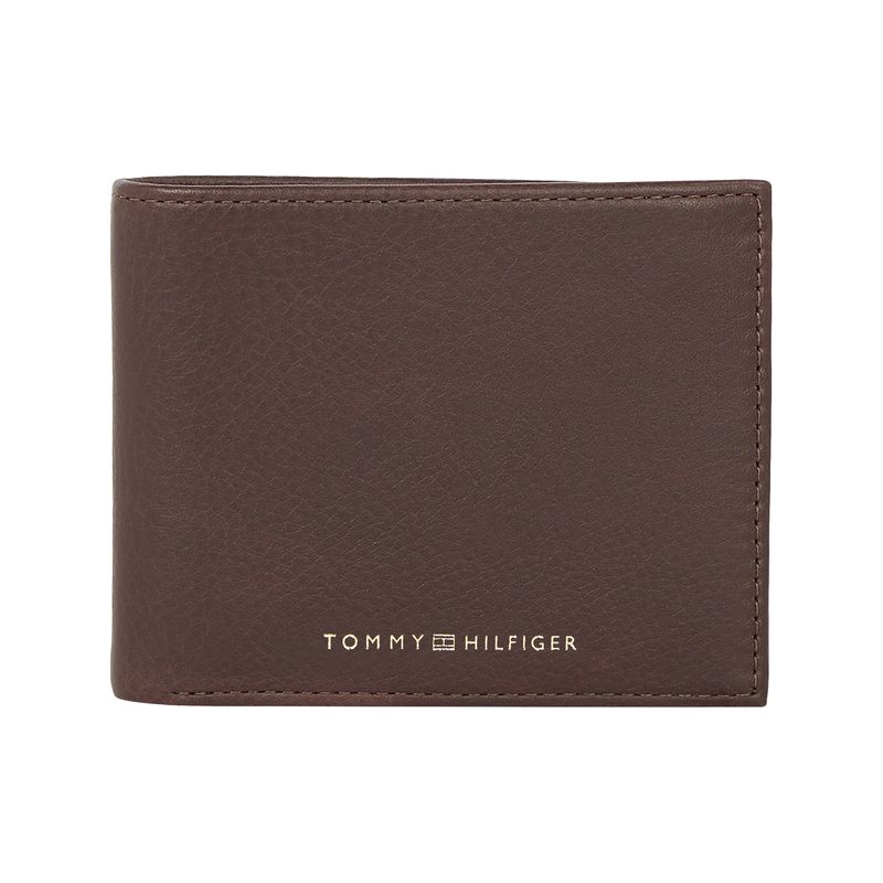 TOMMY HILFIGER - Billetera marrón plegable de cuero de gran calidad Tommy Hilfiger