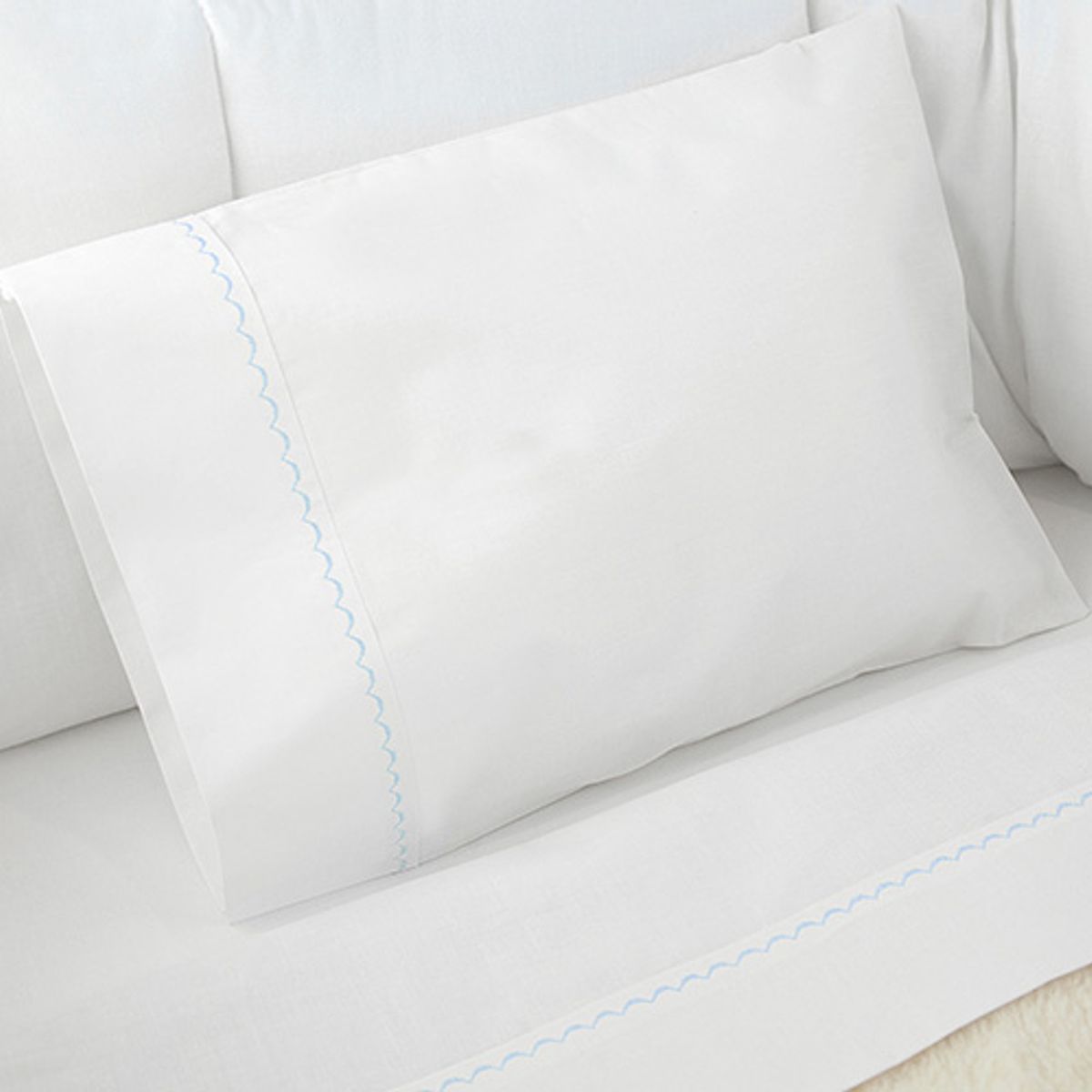 LILE - Juego de Sábanas Blanco para Cunas Borde Azul