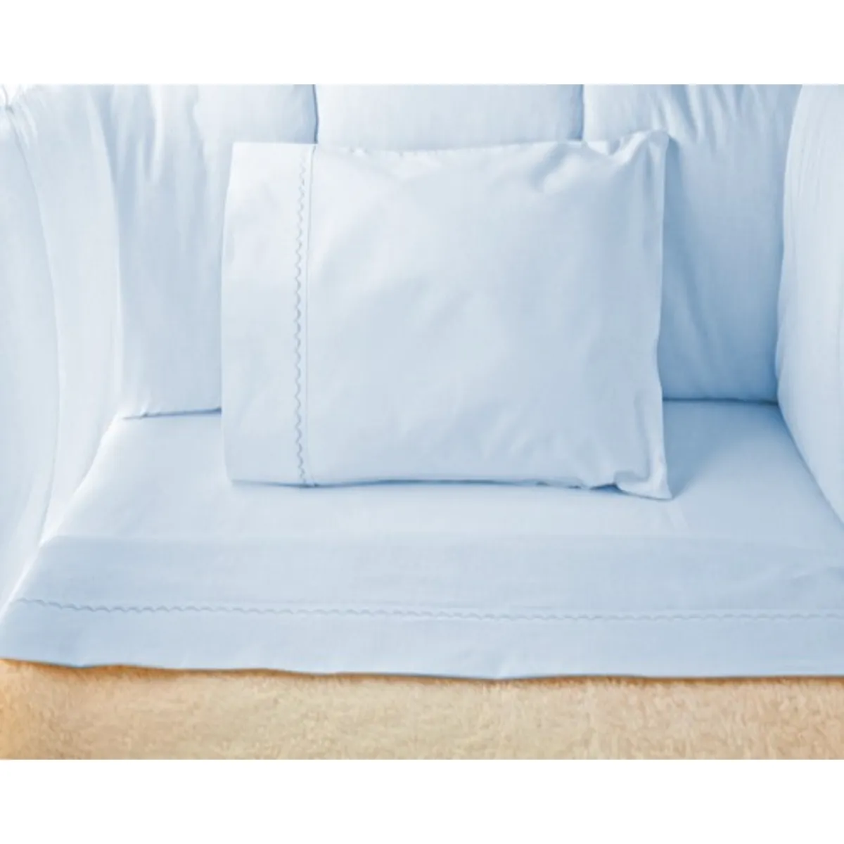 LILE - Juego de Sábanas Azul Cielo para Cunas Bordado Azul