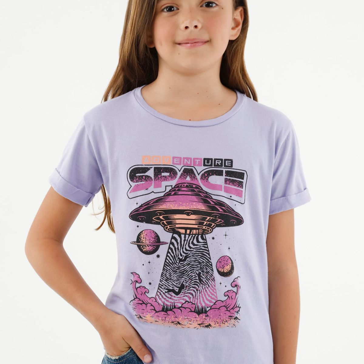 TENNIS - Camiseta básica morado estampada para niña