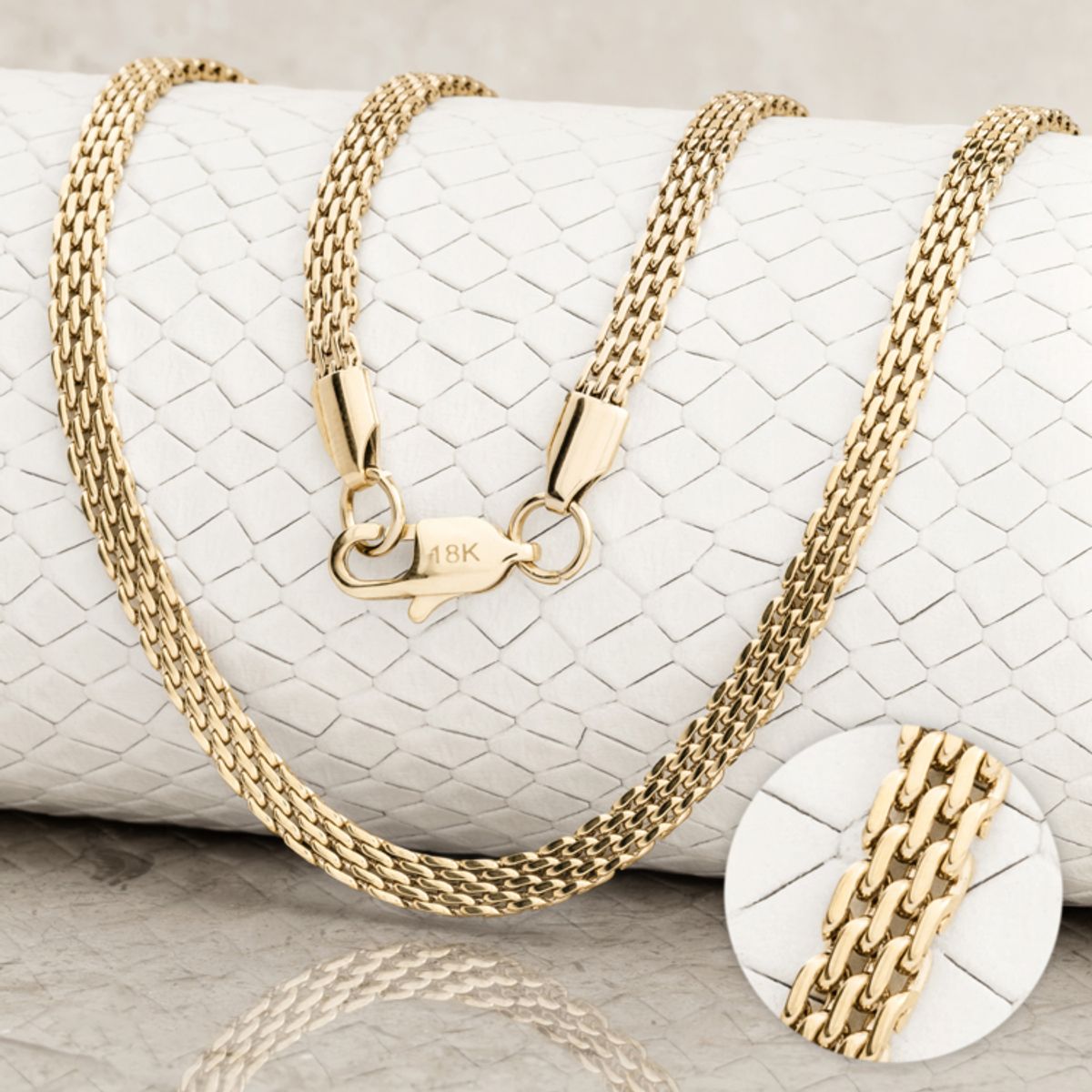 GLEAM GOLD - Cadena Oro Laminado 18K Tejido Chinesco 6MM x 65 CM Unisex