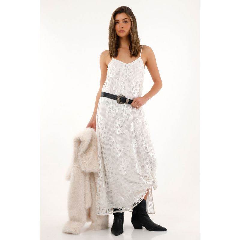 TENNIS - Vestido largo en tela tipo malla con brillo para mujer