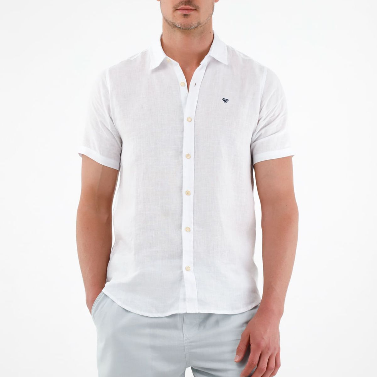 TENNIS - Camisa blanca en lino para hombre