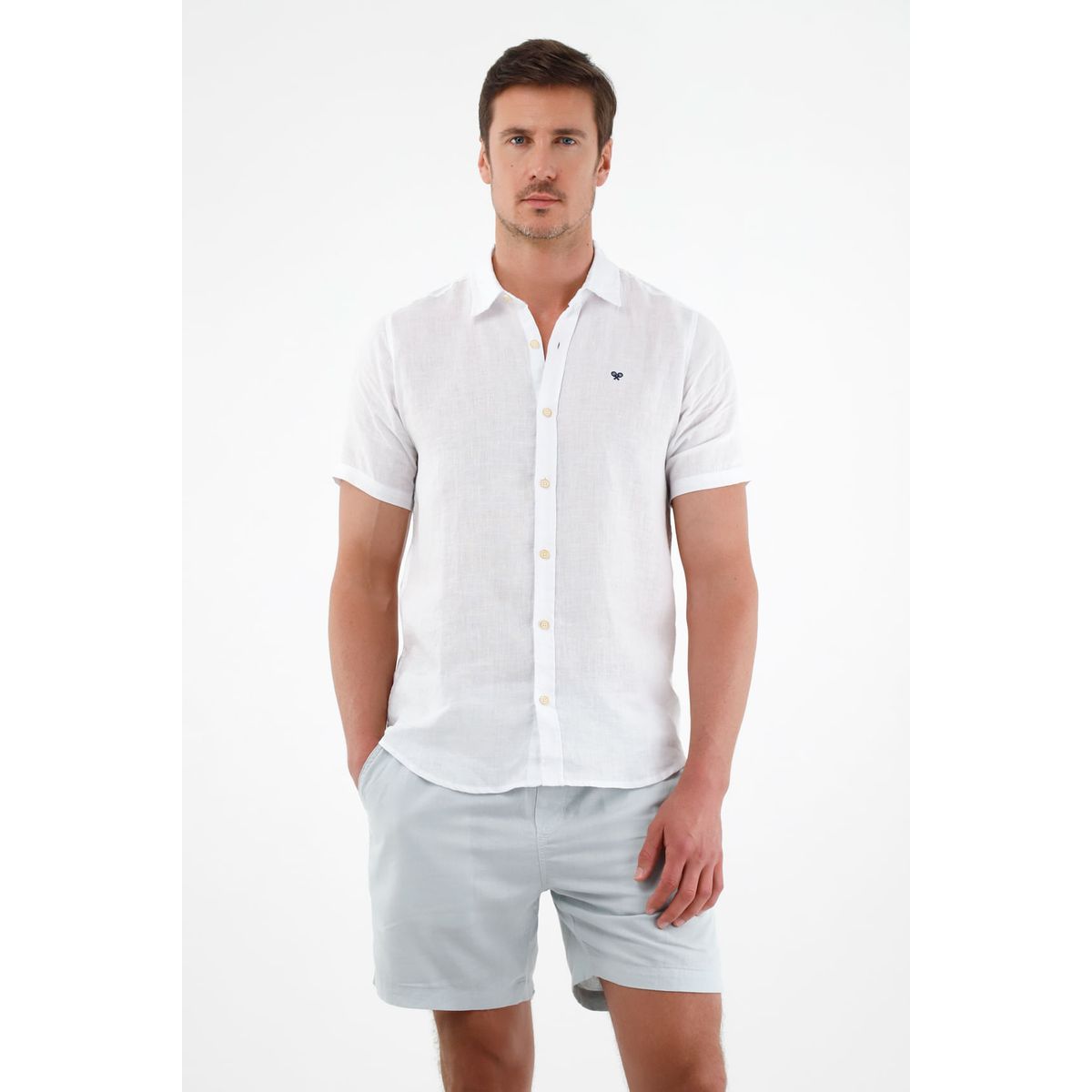 TENNIS - Camisa blanca en lino para hombre