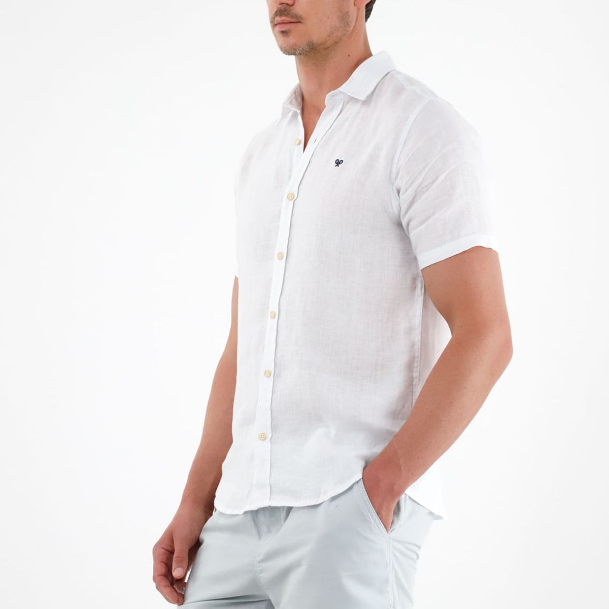 TENNIS - Camisa blanca en lino para hombre
