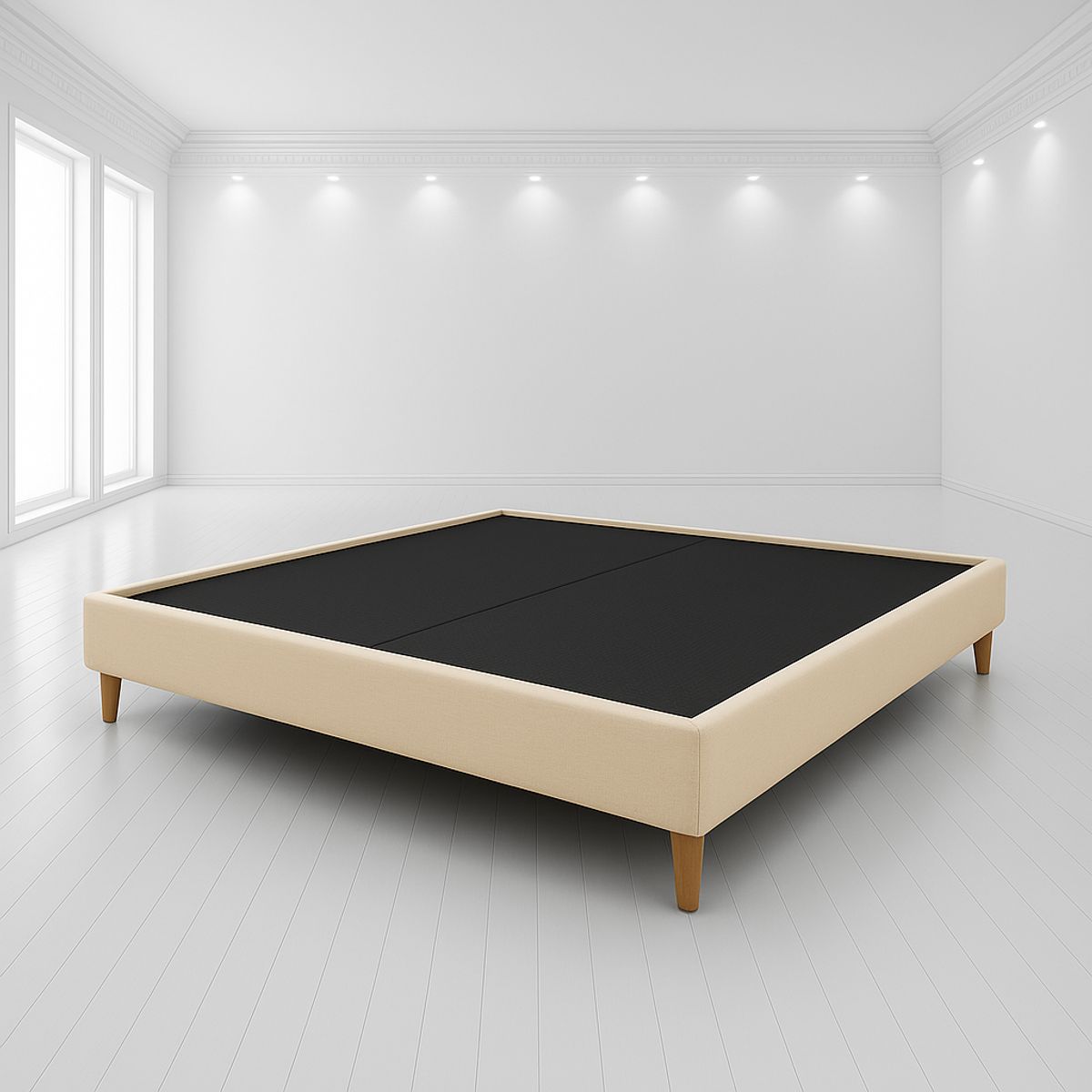 GENERICO - Base-cama beige 140 pata de madera (cama Doble)