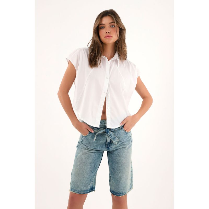 TENNIS - Camisa blanca manga sisa para mujer