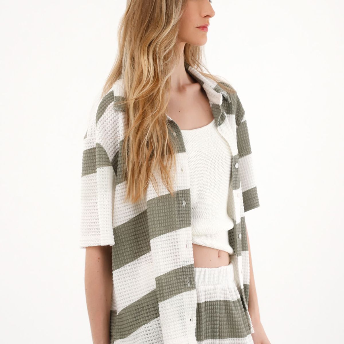 TOPMARK - Camisa manga corta con diseño a rayas para mujer