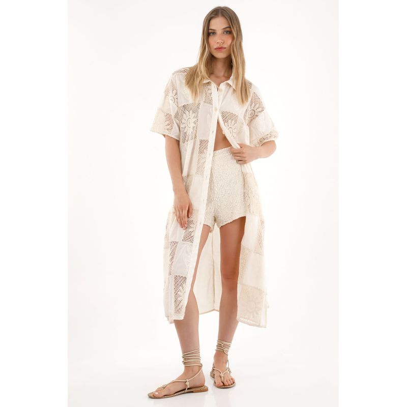 TENNIS - Camisa larga con mix de telas crudo para mujer