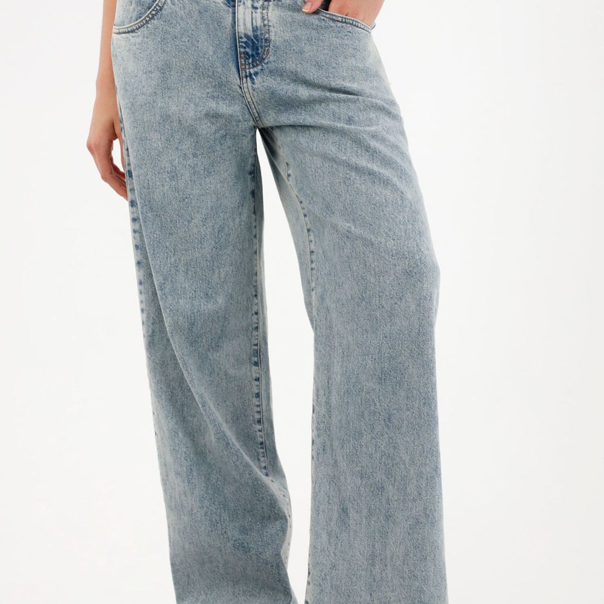 TENNIS - Jean Wide Leg de tiro alto con pretina en contraste para mujer