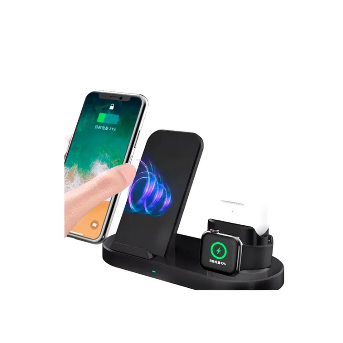 GENERICO - Base Estación De Carga 3 En 1 Inalámbrico Qi Multifuncional