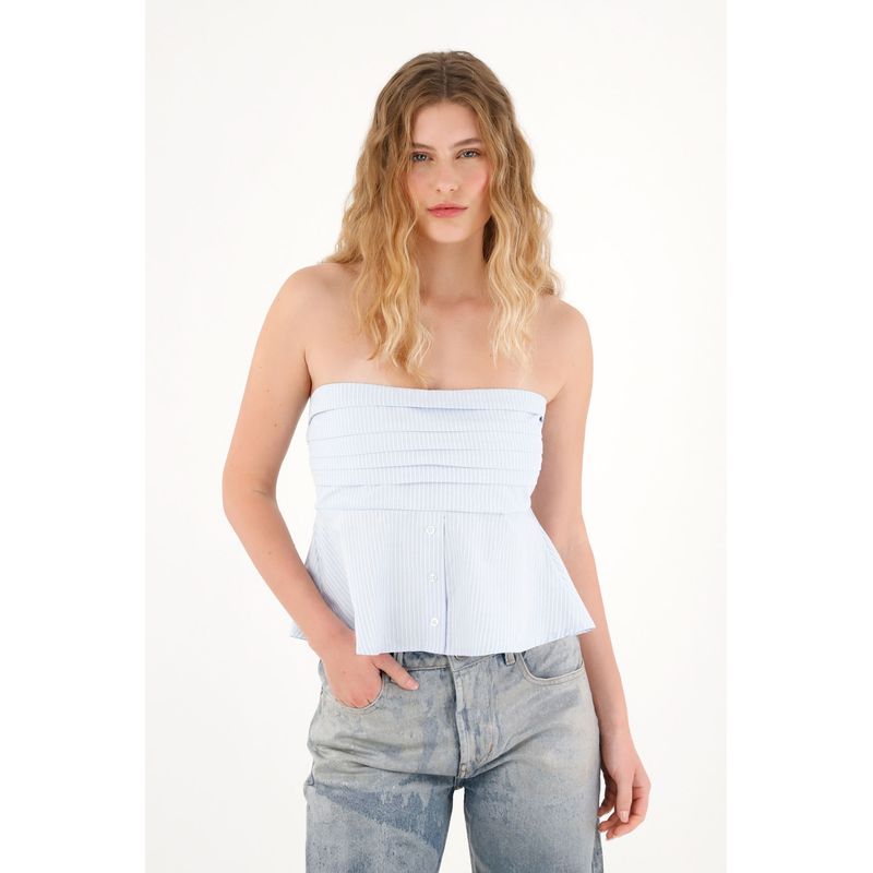 TENNIS - Camisa strapless con estampado a rayas para mujer