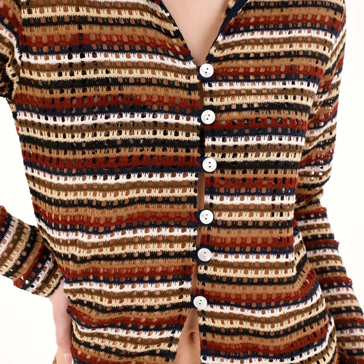 TENNIS - Camisa ajustada en tela tejida a rayas para mujer