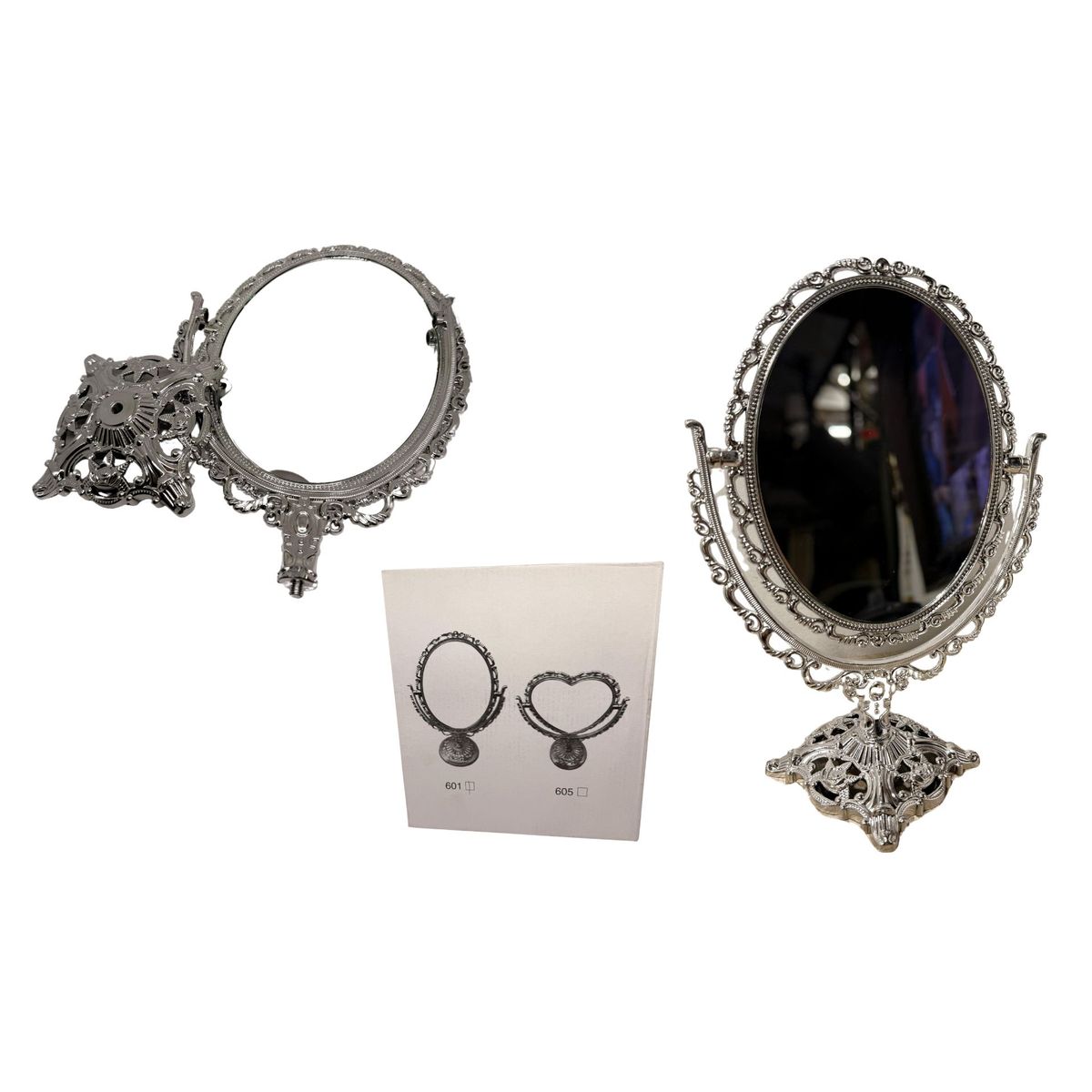 MAZUGI - Espejo De Tocador Ovalado diseño clásico antiguo con base plateado