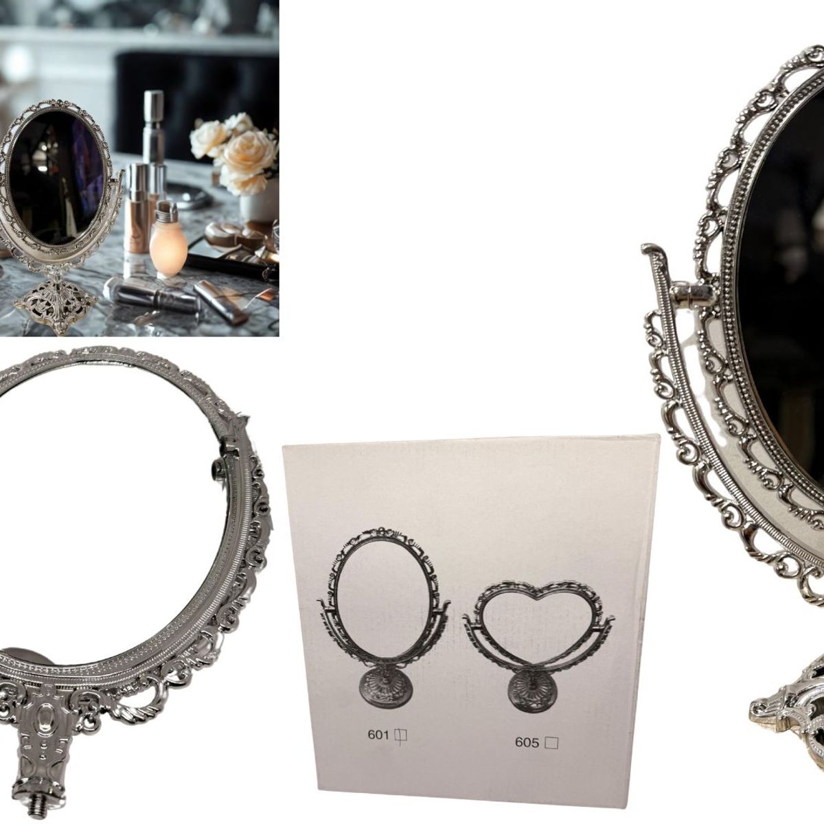 MAZUGI - Espejo De Tocador Ovalado diseño clásico antiguo con base plateado