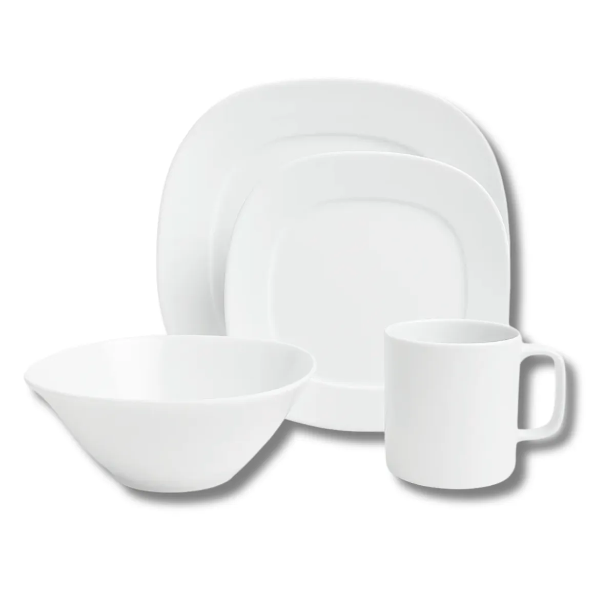 KITCHENWARE - Vajilla 16 Piezas Melamina Blanca Imperial Semi Cuadrada