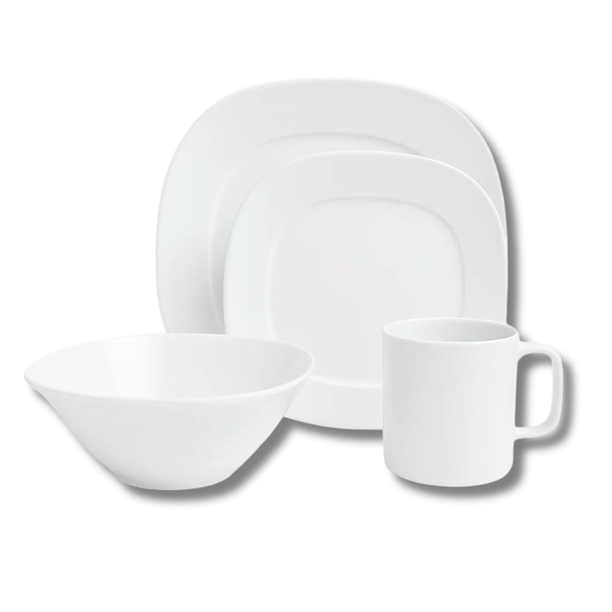 KITCHENWARE - Vajilla 16 Piezas Melamina Blanca Imperial Semi Cuadrada