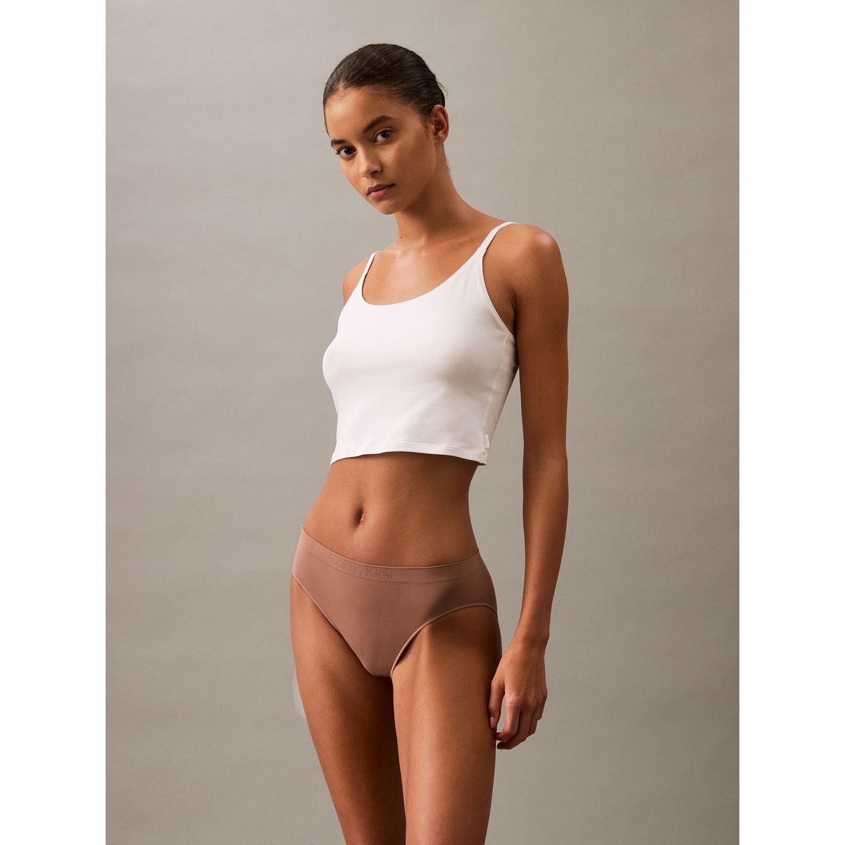 CALVIN KLEIN - Pantie chocolate con logo atonal Calvin Klein