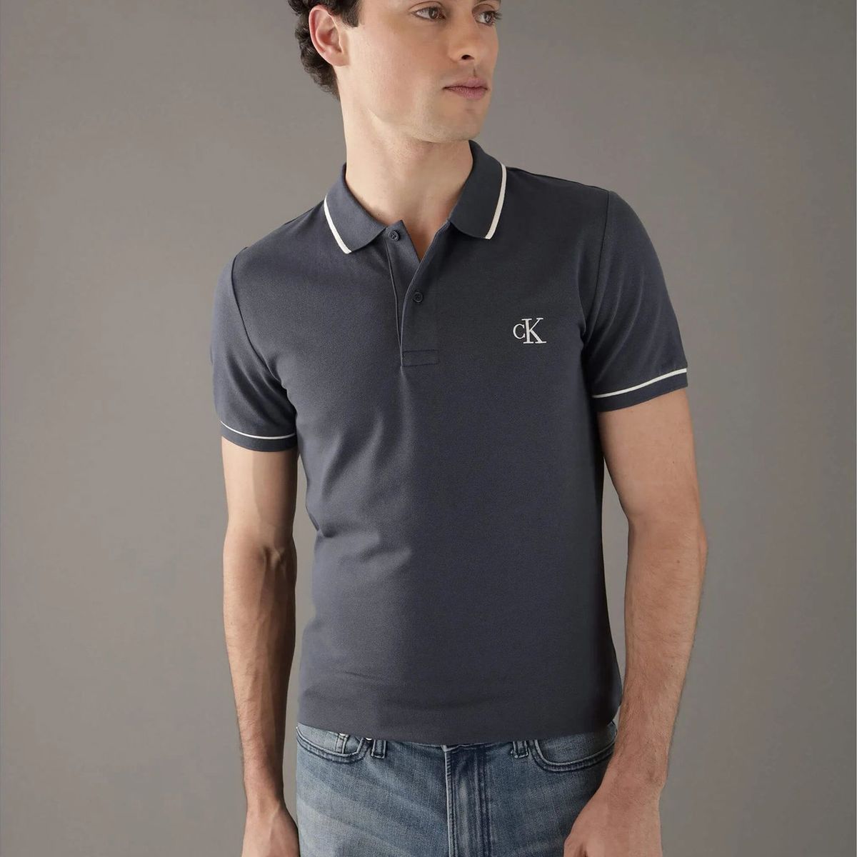 CALVIN KLEIN - Polo azul slim con ribete en contraste Calvin Klein