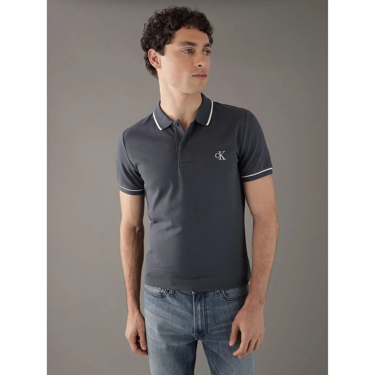 CALVIN KLEIN - Polo azul slim con ribete en contraste Calvin Klein