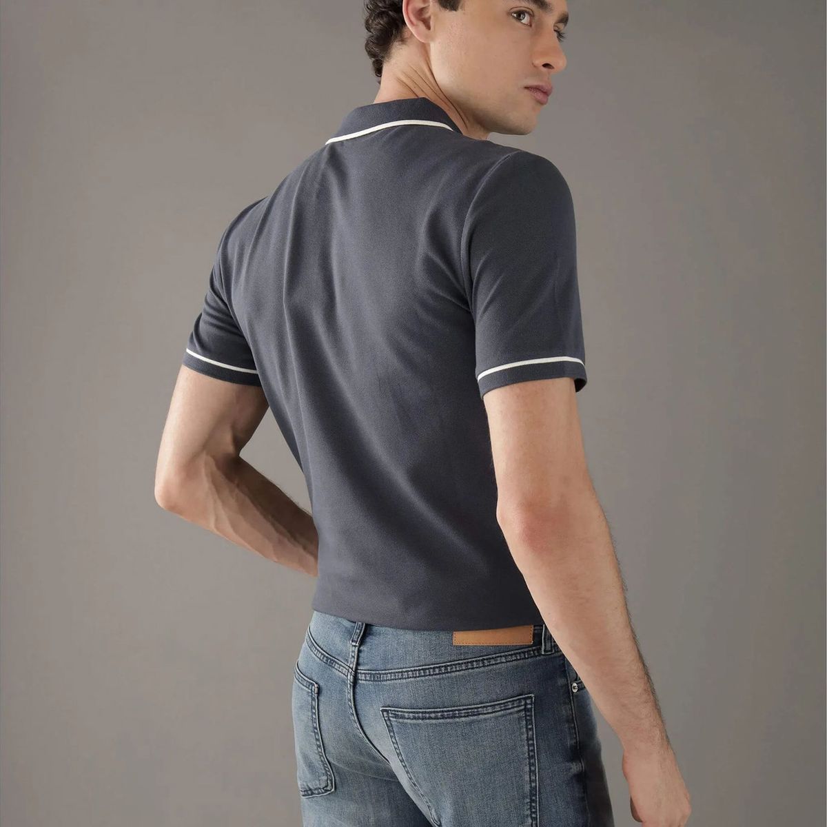 CALVIN KLEIN - Polo azul slim con ribete en contraste Calvin Klein