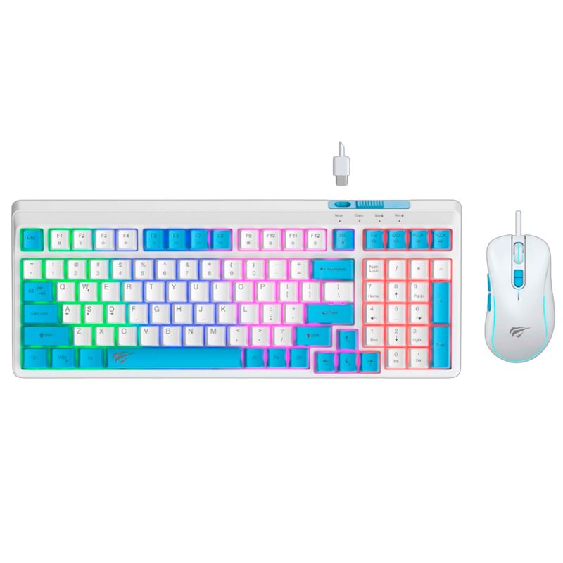 HAVIT - Combo Teclado Y Mouse Gamer Havit Kb891cm Blanco Y Azul Rgb