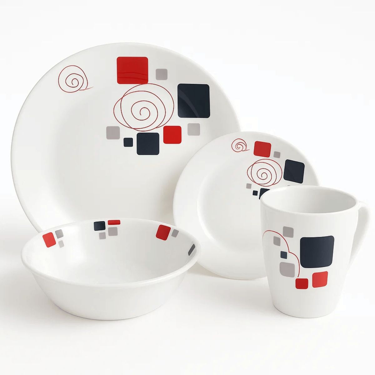 KITCHENWARE - Vajilla 16 Piezas en Melamina con Diseño de Cuadros Clásica