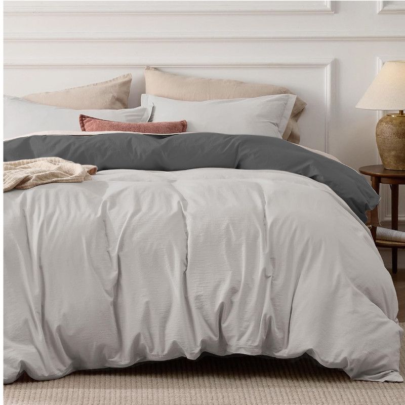 MY HOME STORE - Funda Duvet Cover Gris Oscuro - Gris Claro Sencillo